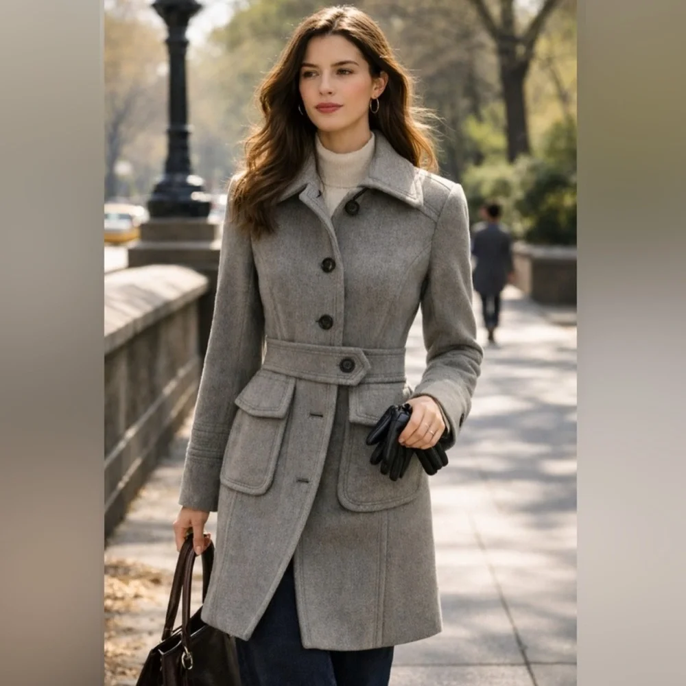J. Crew Gray Wool-Blend Pea Coat with Belted Waist - Picture 14 of 14